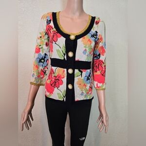 Lia Molly New Orleans Anthropologie floral knit cardigan sweater Size Small